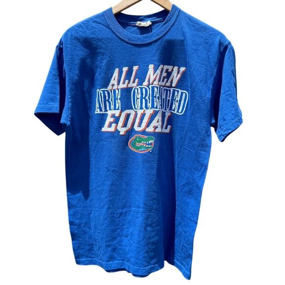 Florida Gators All Men are Created Equal Yeah Right Blue orange shirt Sz Medium - Picture 1 of 5
